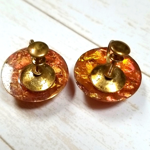 Vintage Mid Century Screw Back Foiled Lucite Acrylic Earrings - Picture 10 of 10